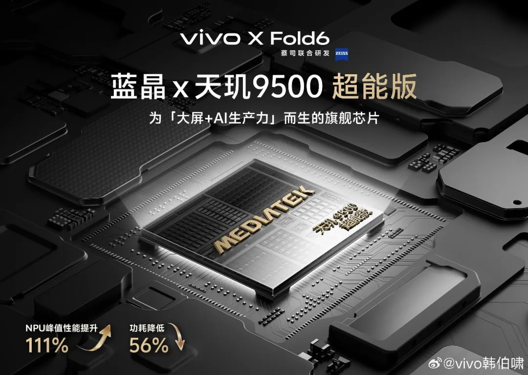 vivo X Fold6官宣搭载天玑9500超能版，核心配置进一步曝光
